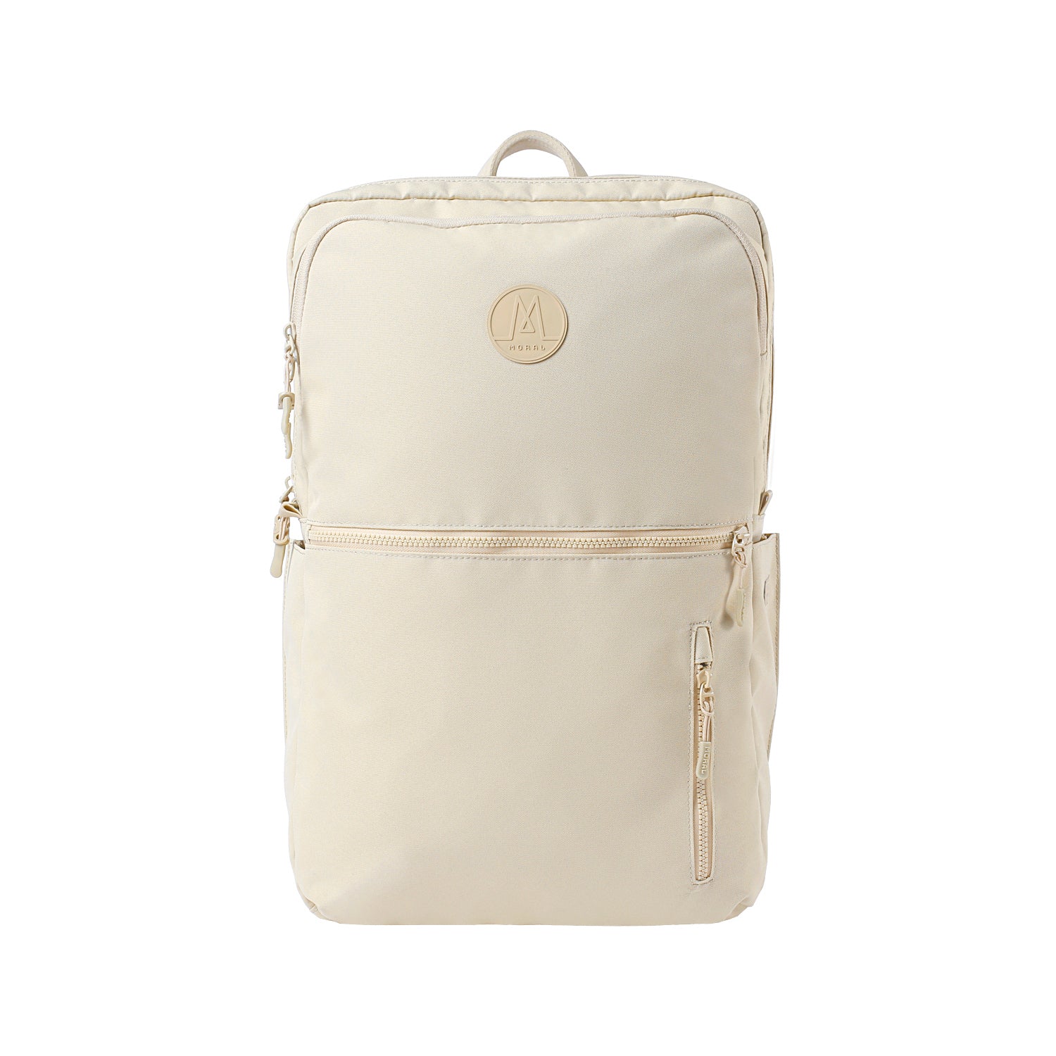 MORAL Cecil Trackies 可生物降解背包,米白色款式配有多個前置拉鍊收納空間。設計簡約時尚,適合日常攜帶。