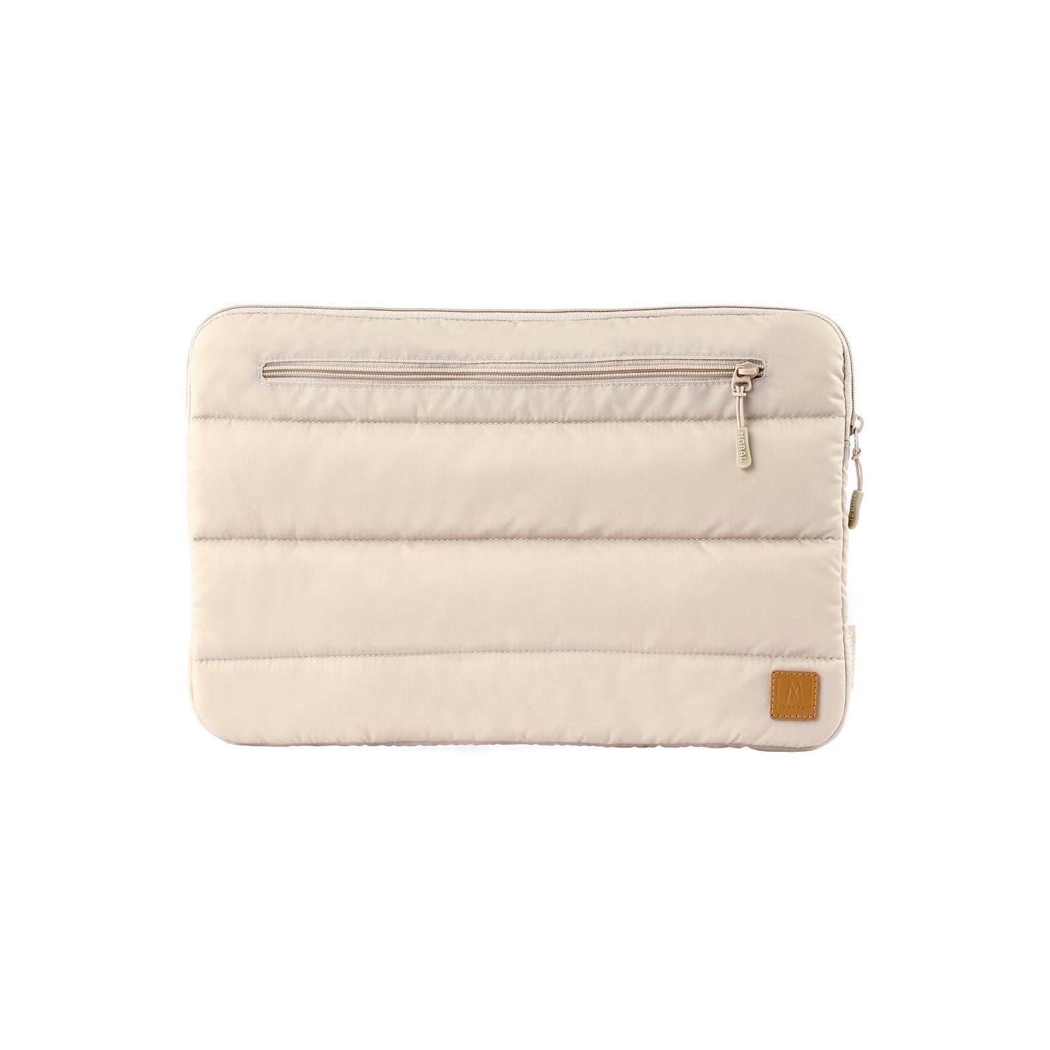 Moral Chapel 16吋電腦袋,米黃色設計,正面設品牌標誌和拉鍊口袋。色調溫和,適合各種風格。