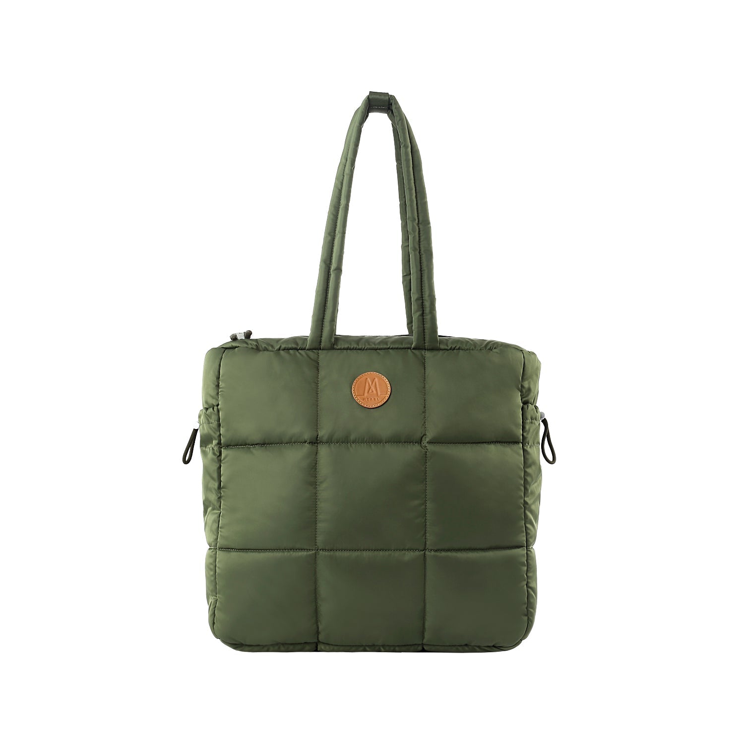 MORAL Chapel 方型單肩包(大)軍綠色格紋設計,正面有品牌皮革標誌。包款雙提把,外型簡約時尚。