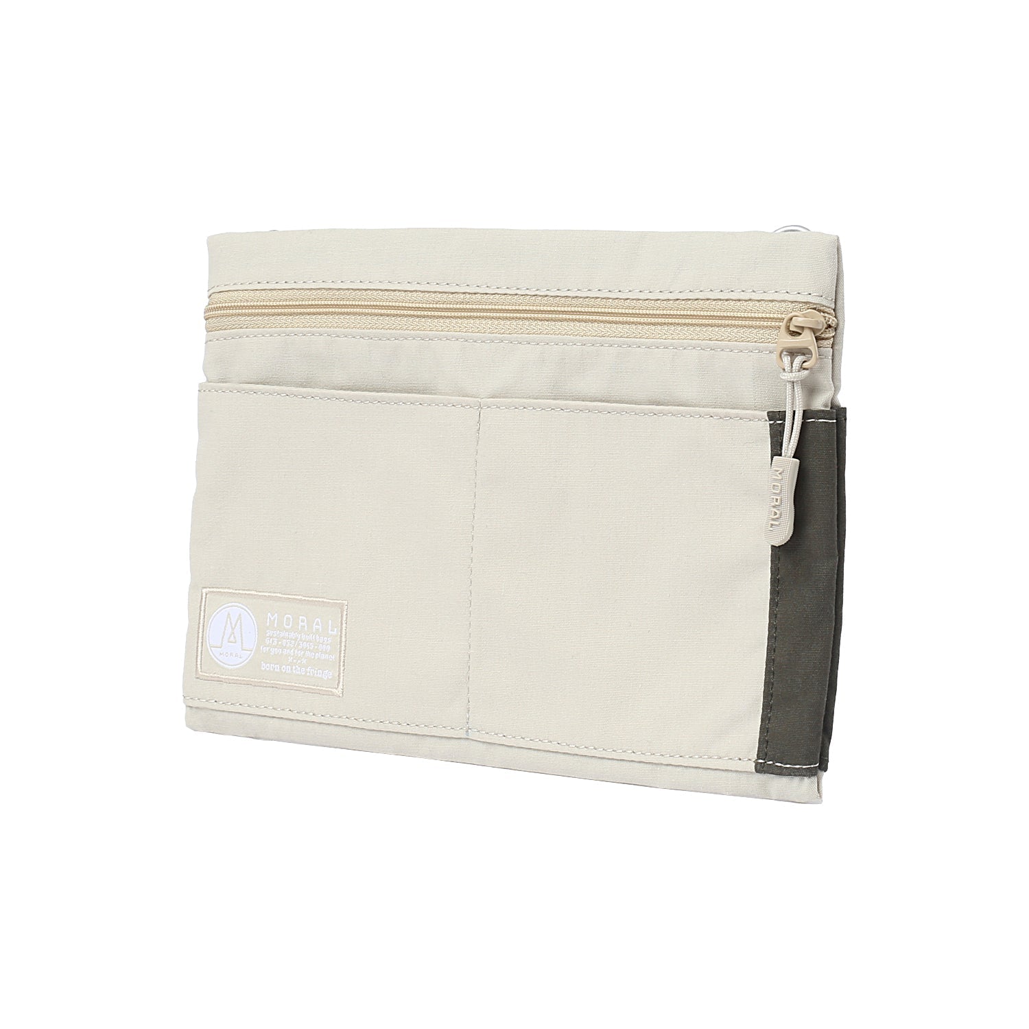 MORAL Napier側背包,米白色包身搭配軍綠色拼接設計。簡約清新,展現品牌質感與時尚風格。