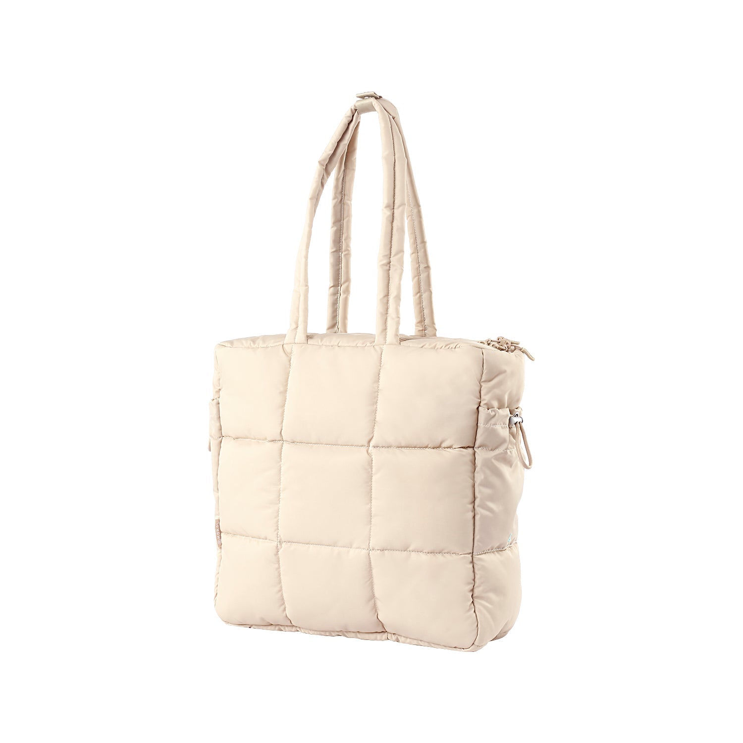 MORAL Chapel 方型單肩包(大)米白色格紋設計背面,展現包款立體蓬鬆質感。雙提把設計,外型簡約時尚。