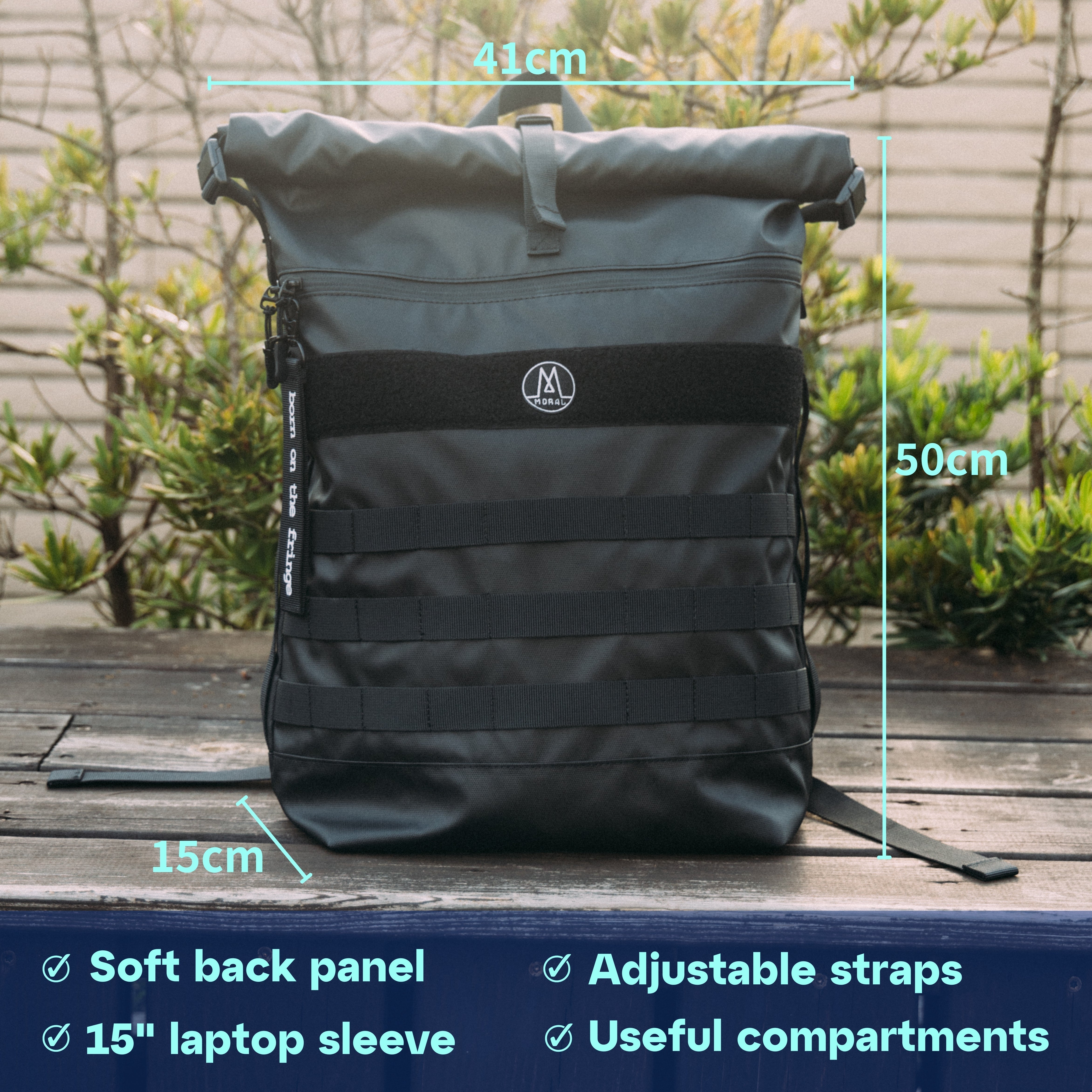 Moral NIGHTHAWKS MILITARY II 軍用風背包,配有軟墊背板與可調式背帶。內含15吋筆電夾層及多功能收納空間,滿足日常及戶外需求。