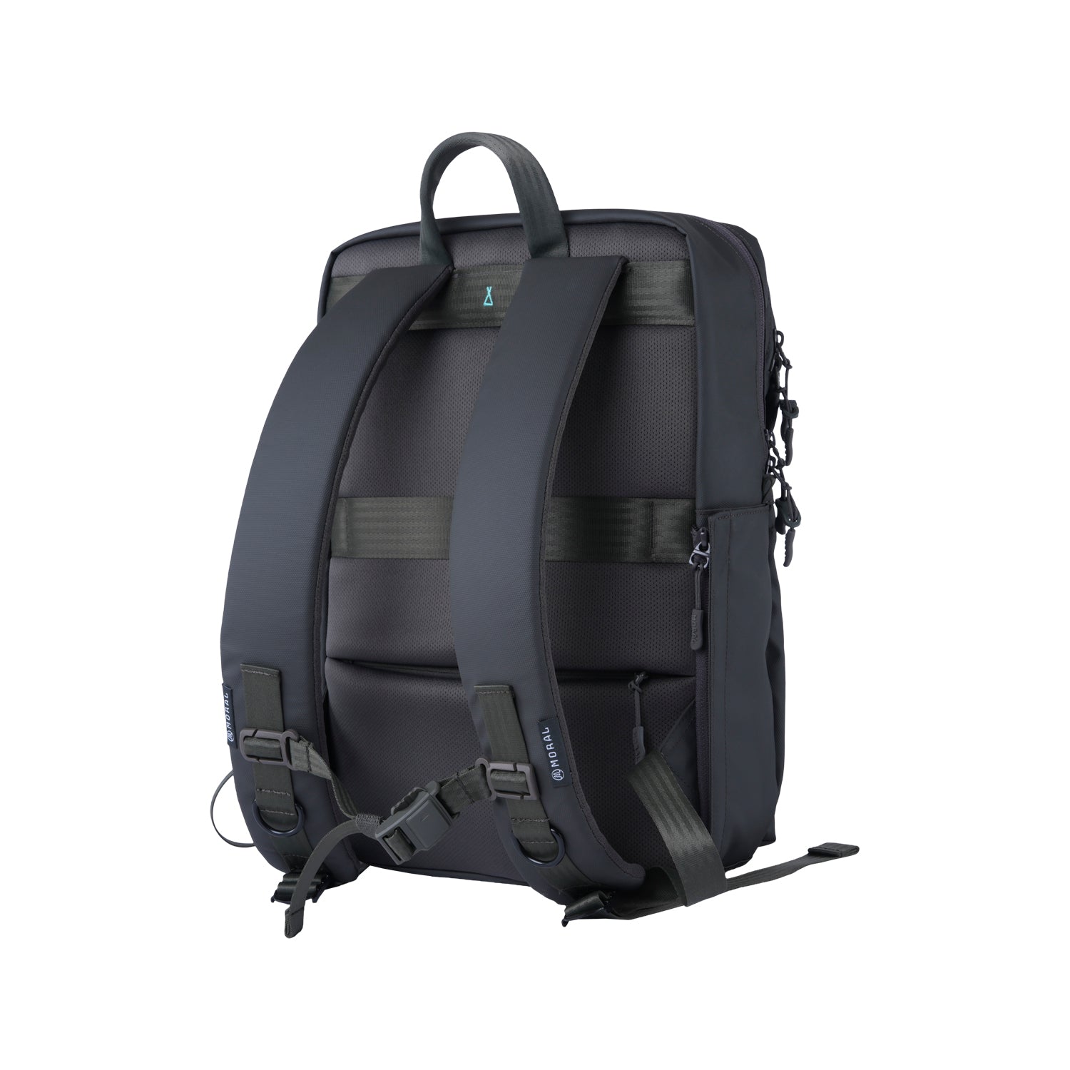 展示 Moral CECIL COMPACT II 背包 橄欖灰 背部與柔軟透氣肩帶,突顯舒適的負重設計