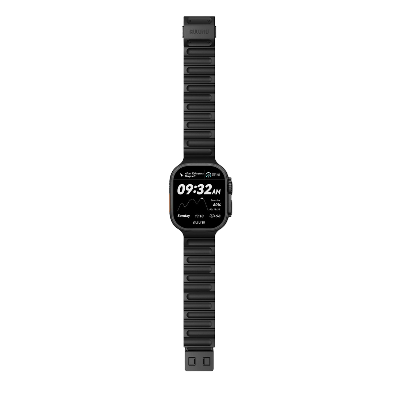 AULUMU C01 Hi-Per 鈦合金錶帶,展示精緻工藝與輕量設計的鈦合黑色款。