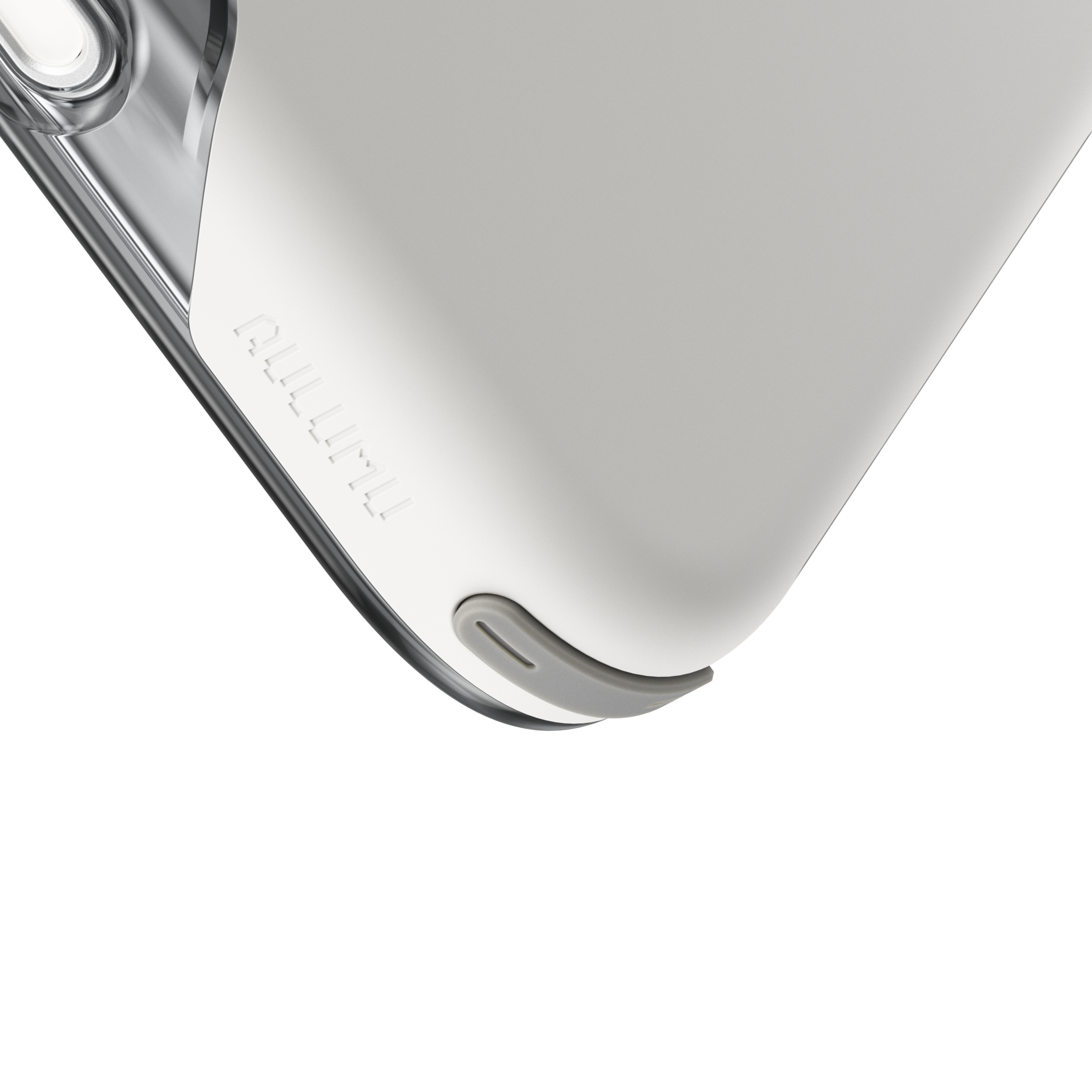 手機殼底部細節,半透明設計,精緻防摔結構,提升耐用性與美觀度。