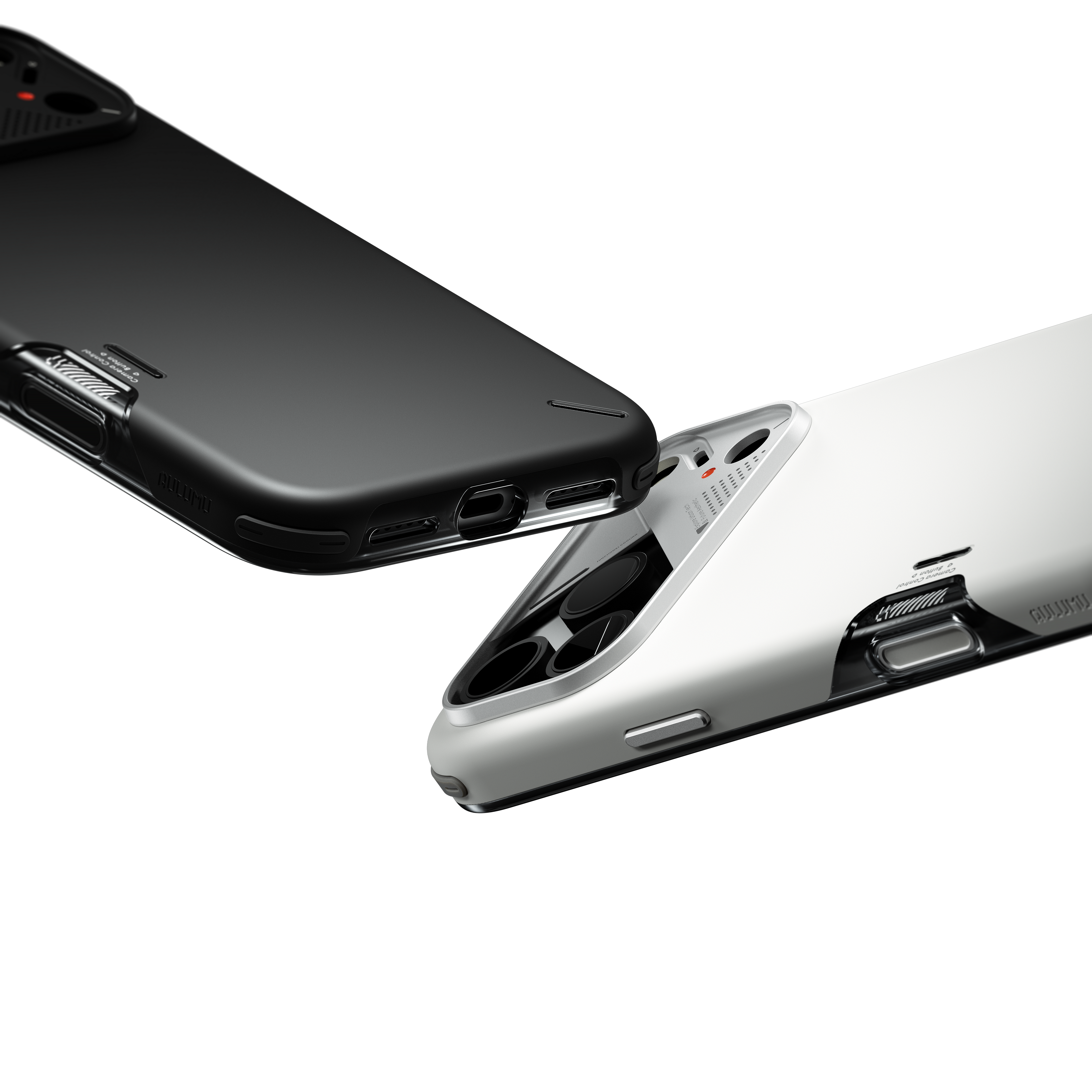 AULUMU 白色款 正面與背面展示,iPhone 17 Pro 相容,鋁合金鏡頭框設計