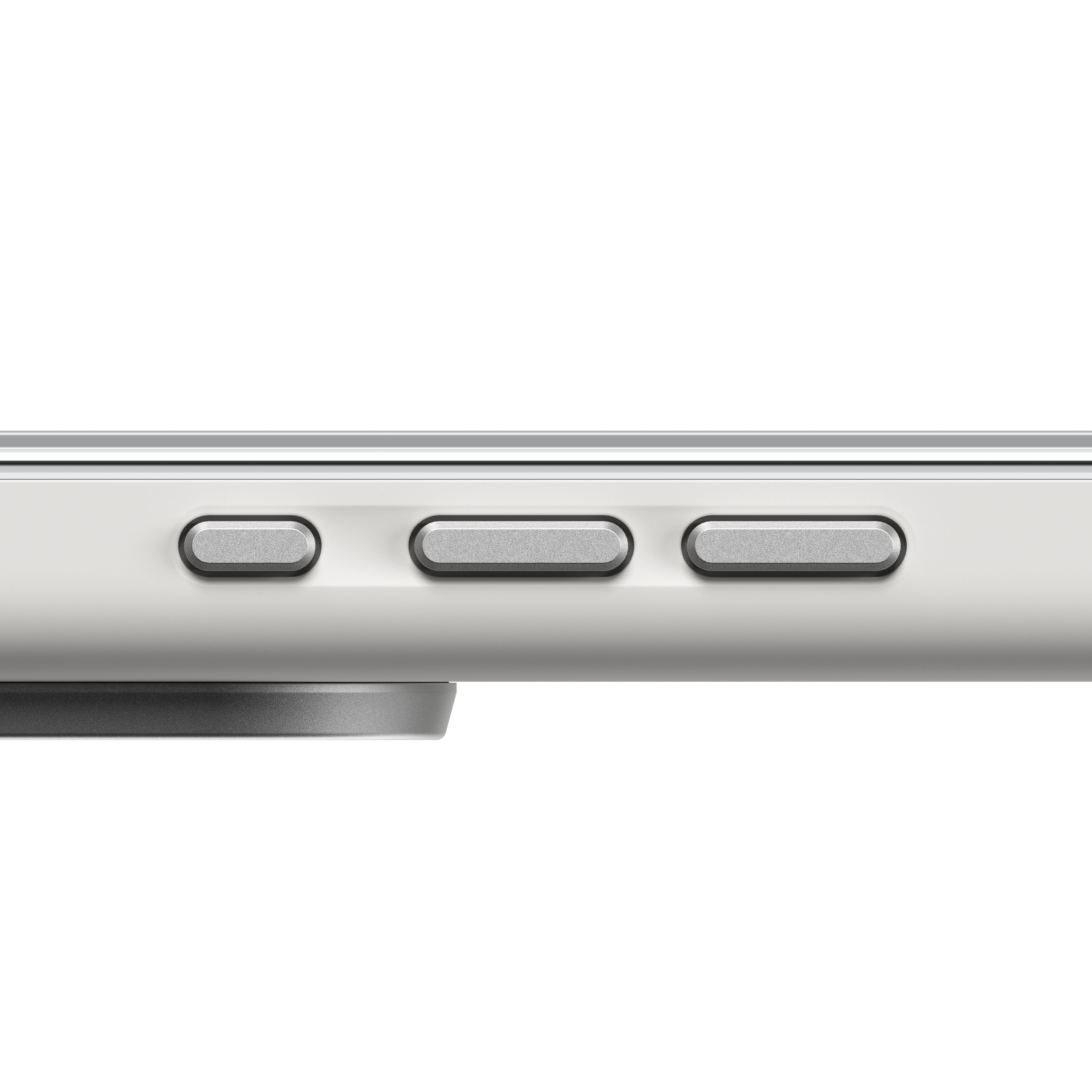 手機殼側邊細節,搭配鋁合金按鍵設計,提供清脆手感與耐用防護。