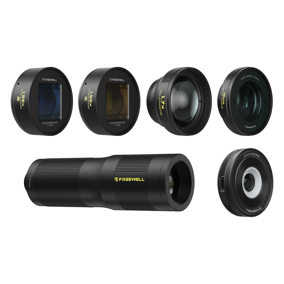 【Freewell】Pro Filmmaker Lens 專業手機鏡頭組|17mm 螺紋|廣角、長焦、微距、變形鏡頭