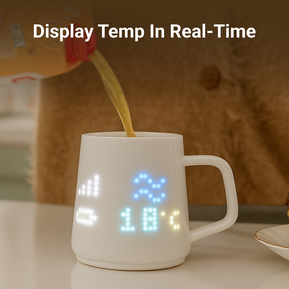 PIXELMUG P1 智能杯 - 顯示實時溫度與天氣功能,適合日常家居及辦公使用