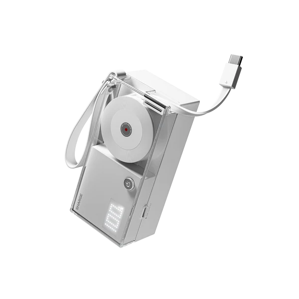 3C安全認證【Sharge】Retractable 3合1行動電源｜10000mAh 30W GaN快充｜內建伸縮USB-C線｜透明設計