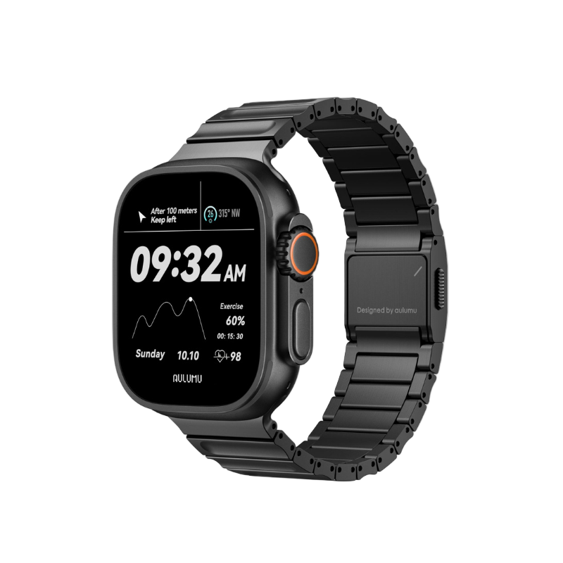 AULUMU C01 Hi-Per 鈦合金錶帶的航太級鈦合金材質與 DLC 塗層表面。