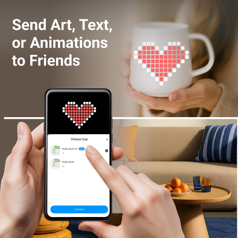 PIXELMUG P1 智能像素顯示杯 - 遠端像素圖案分享功能，個性化設計與使用者互動