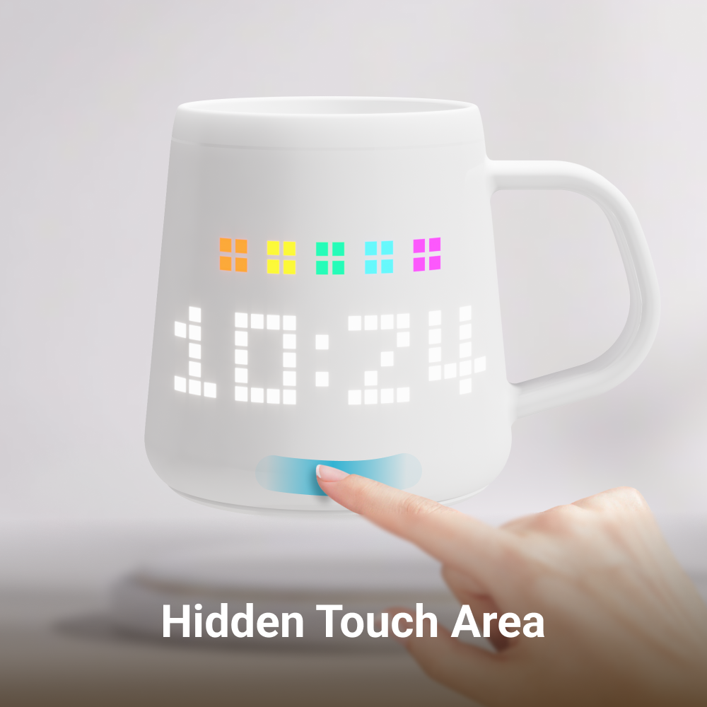 PIXELMUG P1 智能像素顯示杯 - 白色食品級陶瓷杯，隱藏觸摸區